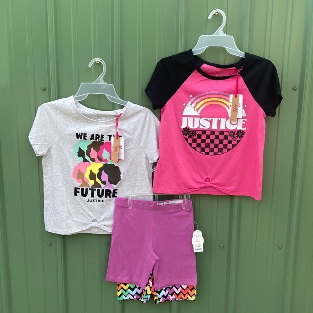 Girls Lightweight Short Sleeve T-Shirts & Bike Shorts 4-Piece Set Size L